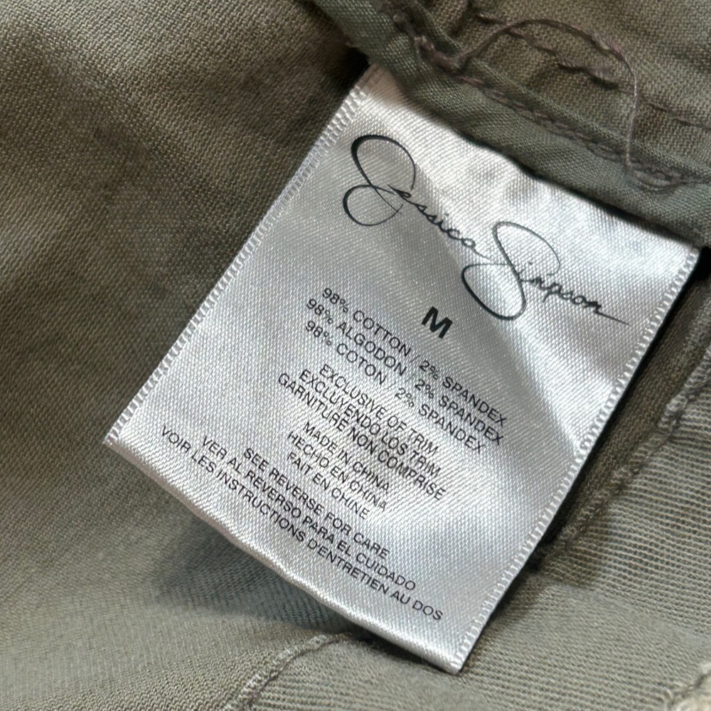 Jessica Simpson Sahara Olive Green Military Utility Jacket Cargo Frayed Hem M - Picture 11 of 16